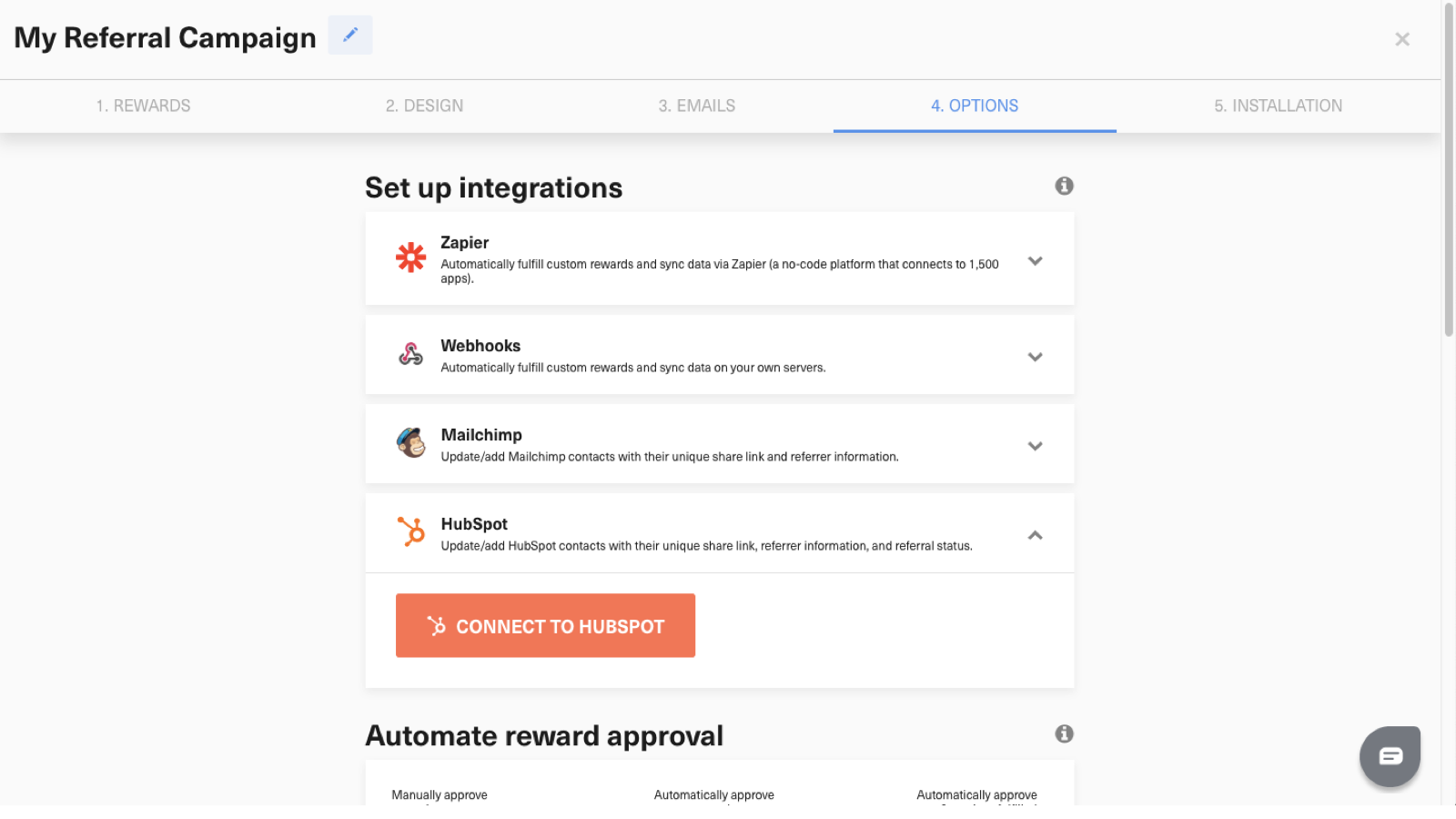 GrowSurf HubSpot integration connect button